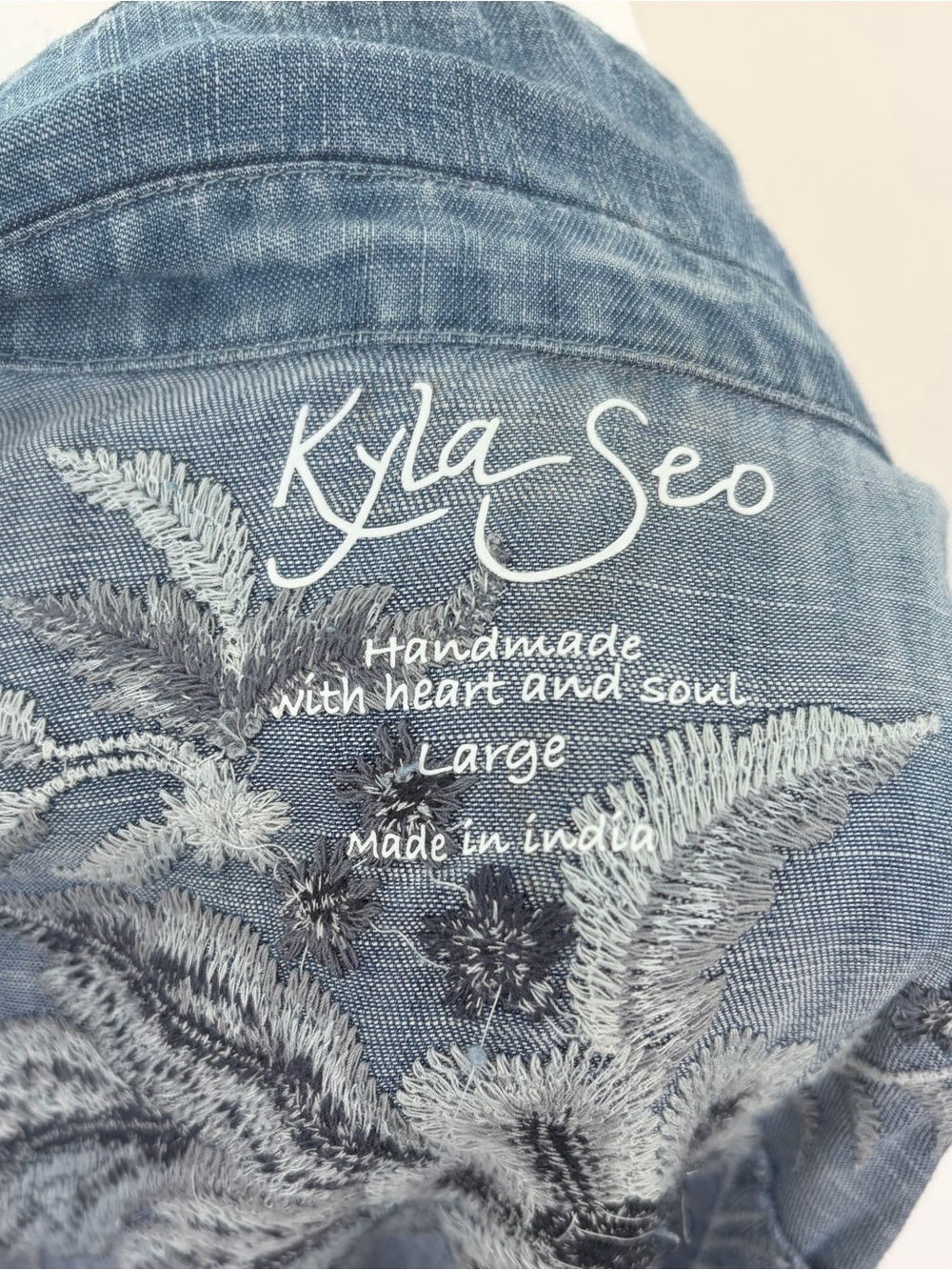 Kyla Seo Embroidered Chambray Button Front Shirt Dress Large - Picture 2 of 13
